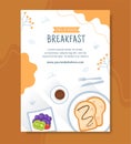 Breakfasts Poster Template Flat Cartoon Background Vector Illustration