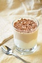 Breakfest - coffee dessert with yogurt and chocolate shavings Royalty Free Stock Photo