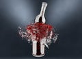 breaking bottle with red splash