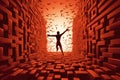 Breaking through boundaries an image of a person jumping through a wall of red bricks arms stretched wide Psychology