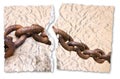 Breaking the chains - concept image with a ripped photo of an old rusty metal chain Royalty Free Stock Photo