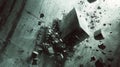 Breaking concrete cube impacting brutalist wall explosion Royalty Free Stock Photo