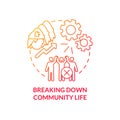 Breaking down community life red gradient concept icon