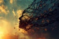 Breaking free: silhouette against sunset sky Royalty Free Stock Photo
