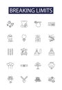 Breaking limits line vector icons and signs. Extremes, Overreaching, Straining, Challenge, Hurdles, Aiming, Restrictions