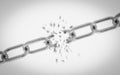 Breaking metal chain on white background 3d illustration render