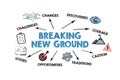 Breaking new ground Concept. Illustration with icons and keywords on a white background Royalty Free Stock Photo
