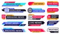 Breaking news banner. Broadcasting screen bars, television banners and live TV sport news frame vector set