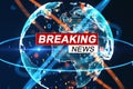 Breaking News graphic overlay with a digital globe and binary code elements. Royalty Free Stock Photo