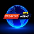 Breaking news headline on holographic globe. TV channel show broadcast art design. Business, technology background