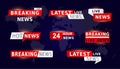Breaking News Live on World Map Background. Set of TV news banners