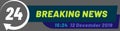 Breaking news lower third featuring a twenty four hour cycle symbol, delivering urgent information about events