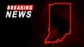 Breaking News Map of Indiana, outline red glow map