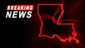 Breaking News Map of Louisiana, outline red glow map