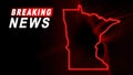 Breaking News Map of Minnesota, outline red glow map