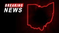 Breaking News Map of Ohio, outline red glow map