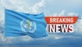 Breaking news. World news with backgorund waving national flag of The World Health Organization WHO.. 3D illustration.