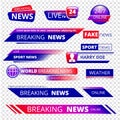 Breaking news. Television channel broadcasting service graphic headpiece banners vector template