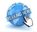 Breaking news text with world and hand cursor Royalty Free Stock Photo