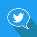 Twitter logo in speech bubble. Flat design icon. Social media and networking.