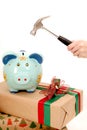 Breaking piggy bank with hummer isolated Royalty Free Stock Photo