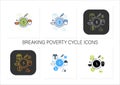 Breaking poverty cycle icons set