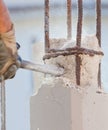 Breaking reinforced concrete with jackhammer