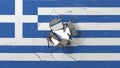 Crushing concrete wall with flag of Greece. Greek crisis conceptual editorial 3D rendering