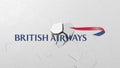 Crushing concrete wall with logo of British Airways. Crisis conceptual editorial 3D rendering Royalty Free Stock Photo