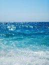 Breaking Wave of Blue Ocean on sandy beach Summer Background Royalty Free Stock Photo