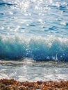 Breaking Wave of Blue Ocean on sandy beach Summer Background Royalty Free Stock Photo