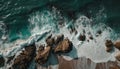 Breaking waves crash against rocky coastline, spray flying generated by AI Royalty Free Stock Photo