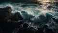 Breaking waves crash on majestic rocky coastline generated by AI