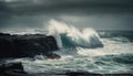 Breaking waves crash on rocky coastline, danger ahead generated by AI Royalty Free Stock Photo