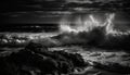 Breaking waves crash on rocky coastline, dramatic beauty generated by AI Royalty Free Stock Photo