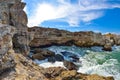 Breaking waves on the rocky coast of the Black Sea at Tyulenovo, Bulgaria Royalty Free Stock Photo