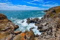 Breaking waves on the rocky coast of the Black Sea at Tyulenovo, Bulgaria Royalty Free Stock Photo