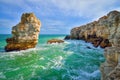 Breaking waves on the rocky coast of the Black Sea at Tyulenovo, Bulgaria Royalty Free Stock Photo