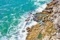 Breaking waves on the rocky coast of the Black Sea at Tyulenovo, Bulgaria Royalty Free Stock Photo