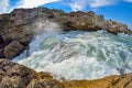 Breaking waves on the rocky coast of the Black Sea at Tyulenovo, Bulgaria Royalty Free Stock Photo