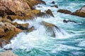Breaking waves on the rocky coast of the Black Sea at Tyulenovo, Bulgaria Royalty Free Stock Photo