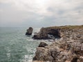 Breaking waves on the rocky coast of the Black Sea Royalty Free Stock Photo