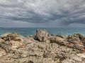 Breaking waves on the rocky coast of the Black Sea Royalty Free Stock Photo