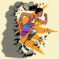Breaks the wall disabled African woman runner with leg prostheses running forward. sports competition
