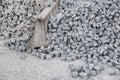 Breakstone Street Road gravel. Gravel texture. Crushed Gravel background. Piles of limestone rocks. Break stones on construction Royalty Free Stock Photo