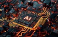 A breakthrough in computer technology with an advanced chip run by AI concept Royalty Free Stock Photo