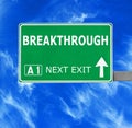 BREAKTHROUGH road sign against clear blue sky Royalty Free Stock Photo