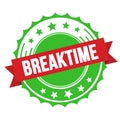 BREAKTIME text on red green ribbon stamp