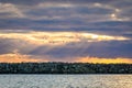 Breakwater and dramatic sky at Lista in southern Norway Royalty Free Stock Photo