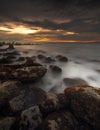 The breakwater at Glagah Beach is a moment of silent storytelling Royalty Free Stock Photo